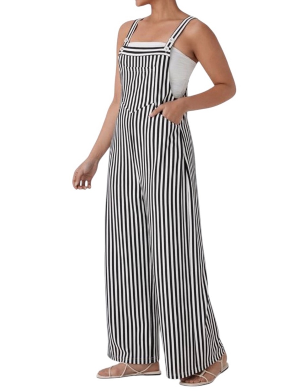 Halara Pockets Stripe Waffle Overalls